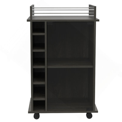 Vegas Bar Cart, Two Tier Cabinet With Glass Door, Six Cubbies For Liquor
