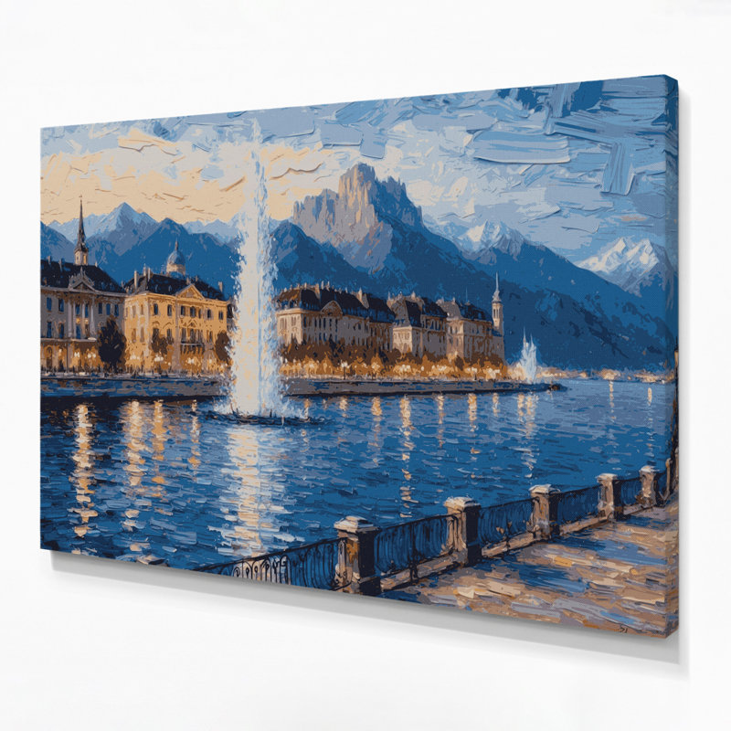 Cities Geneva Switzerland Blue Canvas Wall Art, 16" H x 20" W