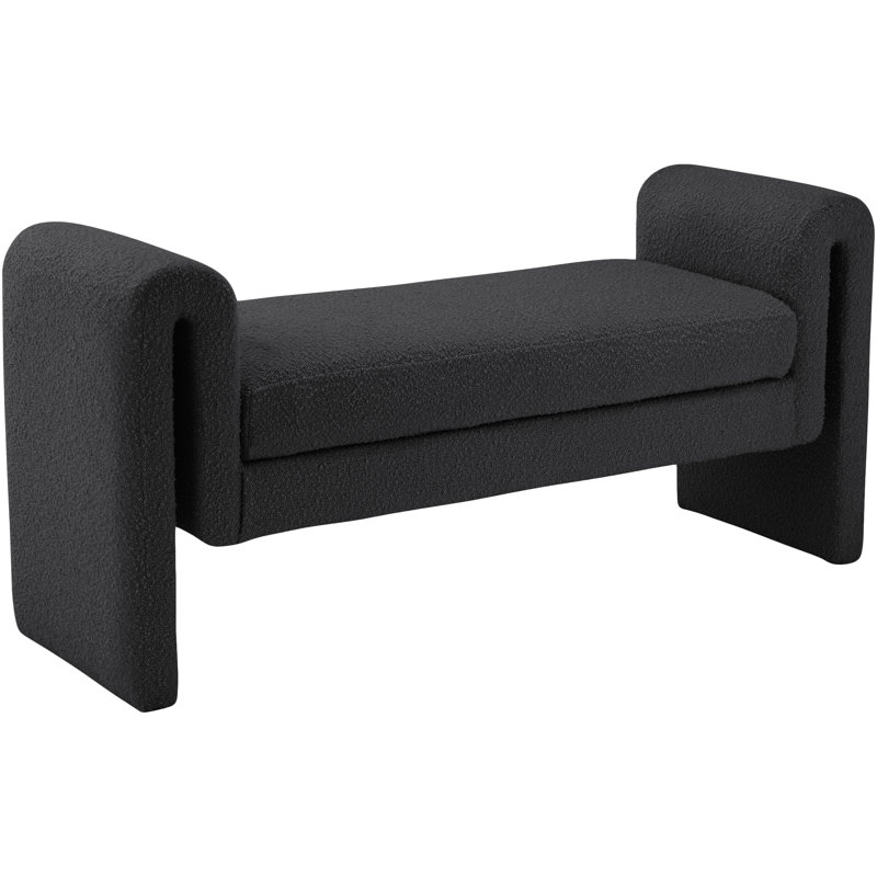 Upholstered Boucle Bench, Black Boucle Fabric