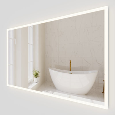 Hilton 60 in. W x 36 in. H Frameless LED Perimeter Lighted Bathroom Vanity Mirror with Dimmer and Defogger