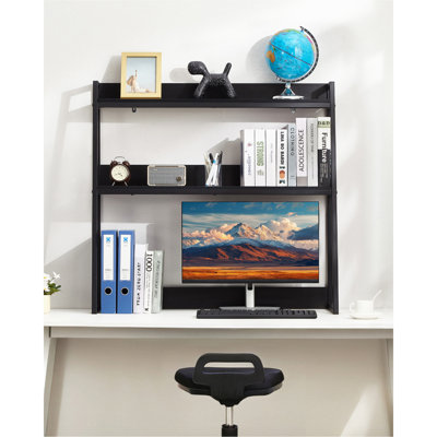Étagère de bureau à 2 niveaux, rangement de bureau, 95 cm (L) x 32 cm (P) x 90 cm (H), étagère de rangement avec pattes antidérapantes, pour la maison et les chambres d'étudiant, noire