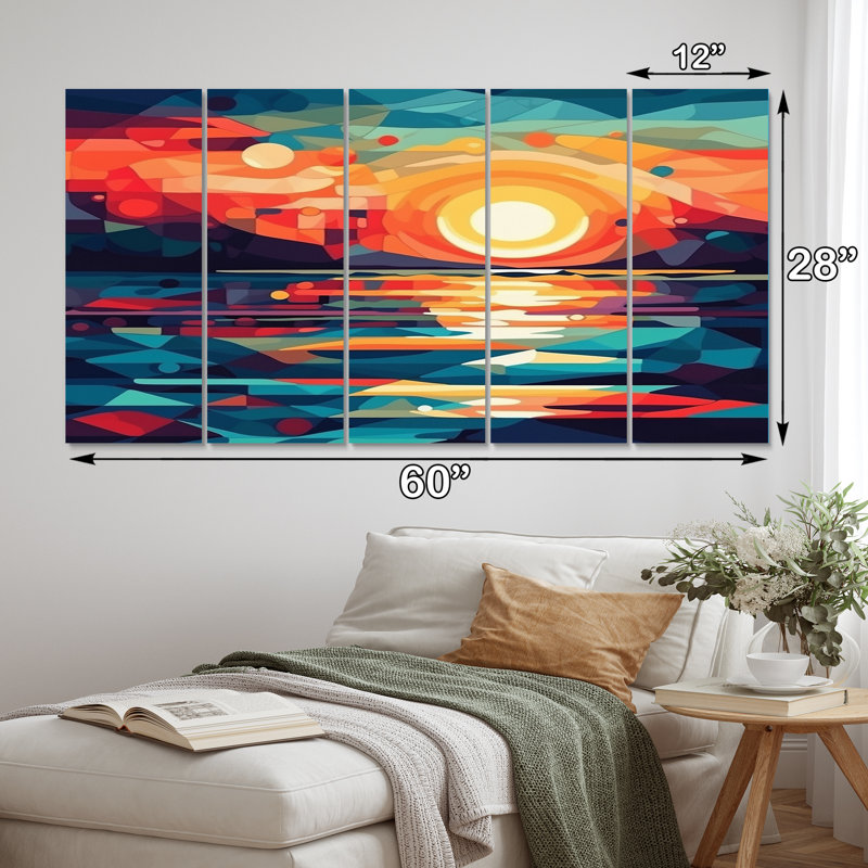 Coucher de soleil sur la plage Expressive Retro Colors II - Décoration murale plage - 5 panneaux égaux