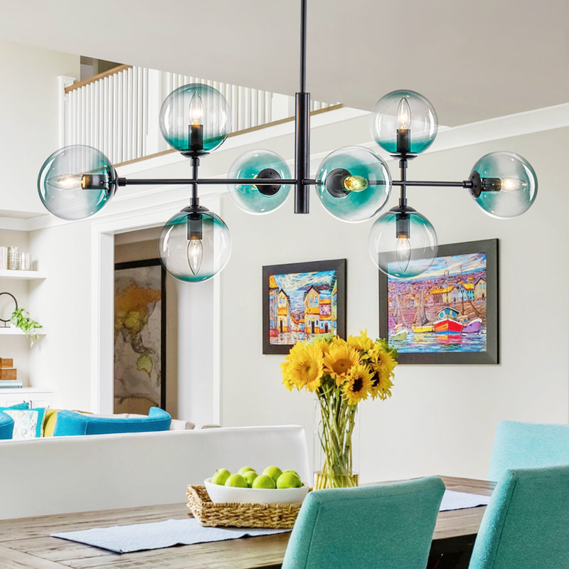 Lustre linéaire pour îlot de cuisine à 8 lumières Myhia, Noir mat