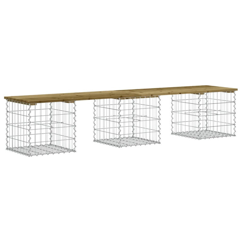 Boran Steel Outdoor Bench, Impregnated Wood Pine, 42 cm H x 203 cm W x 44 cm D