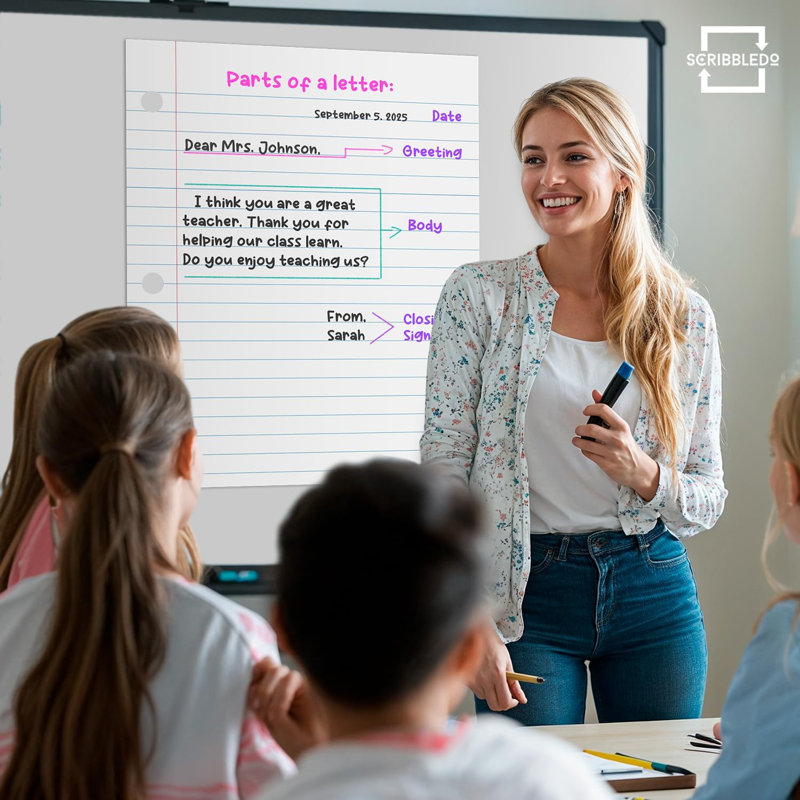 Scribbledo 24” X 30” Giant Magnetic Notebook Paper For Classroom Elementary Classroom Must Haves For Teachers Elementary Dry Erase Magnetic Lined Paper For Whiteboard Notes Lists And Handwriting