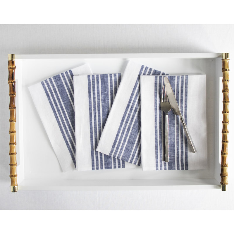 Farmhouse - 100% Pure Linen Dinner Napkins, Navy and White