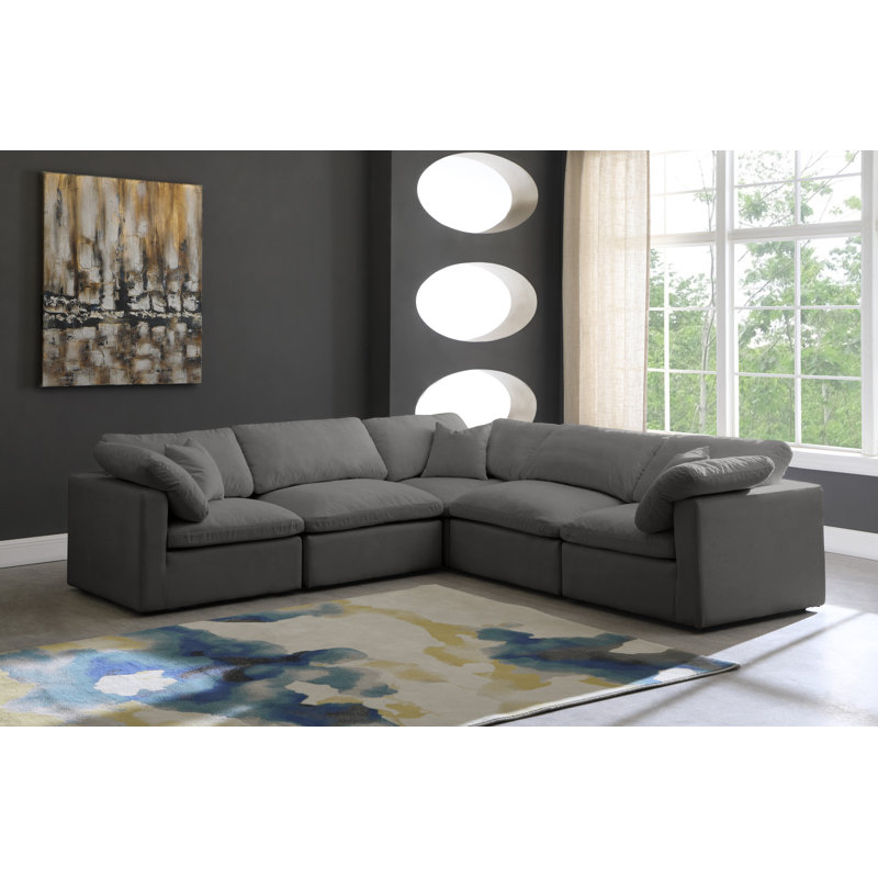 Atis Velvet L-Shaped Sectional Reversible, Grey Velvet