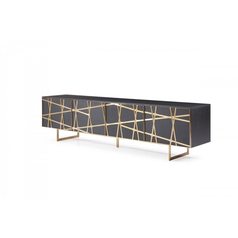 Kilson Unfinished TV Stand for TVs up to 88", Black/Gold