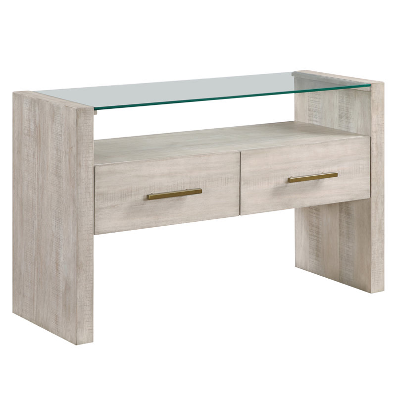 Jaquelyn 48" Glass Top Sofa Table, Washed Linen