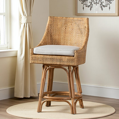 Faelyn Four Leg Natural Brown Rattan Counter Stool, White 39.22'' H X 21.14'' W X 20.63'' D
