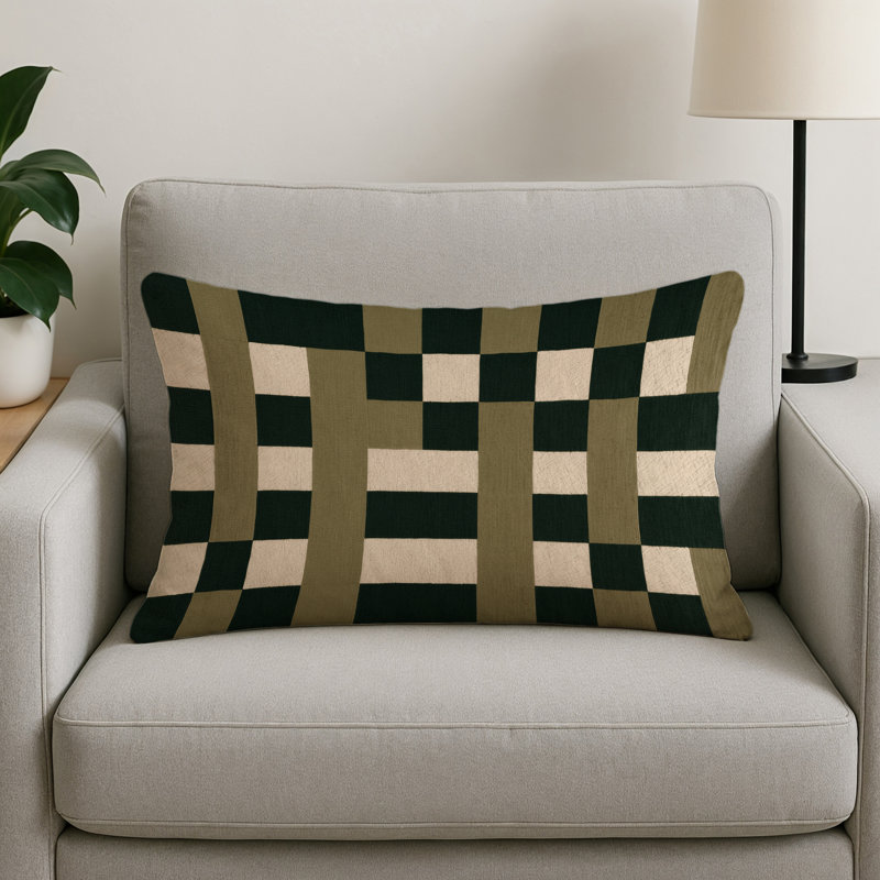 Coussin décoratif intérieur et extérieur ArtDeco, Rectangulaire H 14 po x l 20 po, Vert à carreaux 246