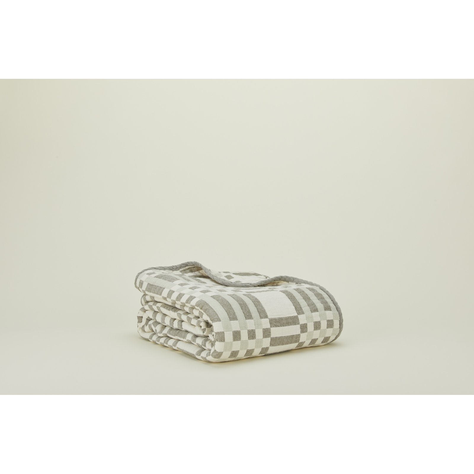 Simple Plaid Cotton Jacquard Throw Blanket, Olive/Sage, King