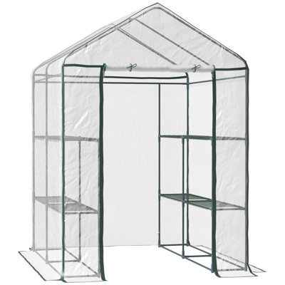 Outsunny 5' X 5' X 6' Mini Walk-In Greenhouse Kit, Portable Green House With 3 Tier Shleves, Roll-Up Door, And Weatherized Plastic Cover For Backyard Garden, Garden