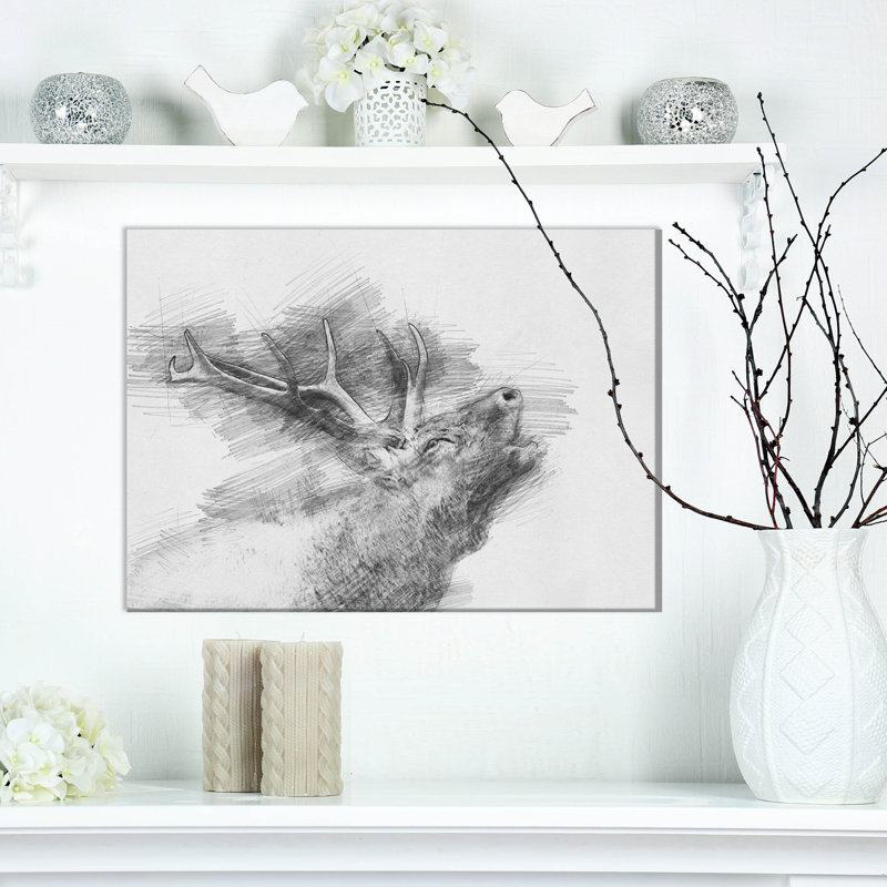 " Black And White Deer ", 12" H x 20" W x 1" D