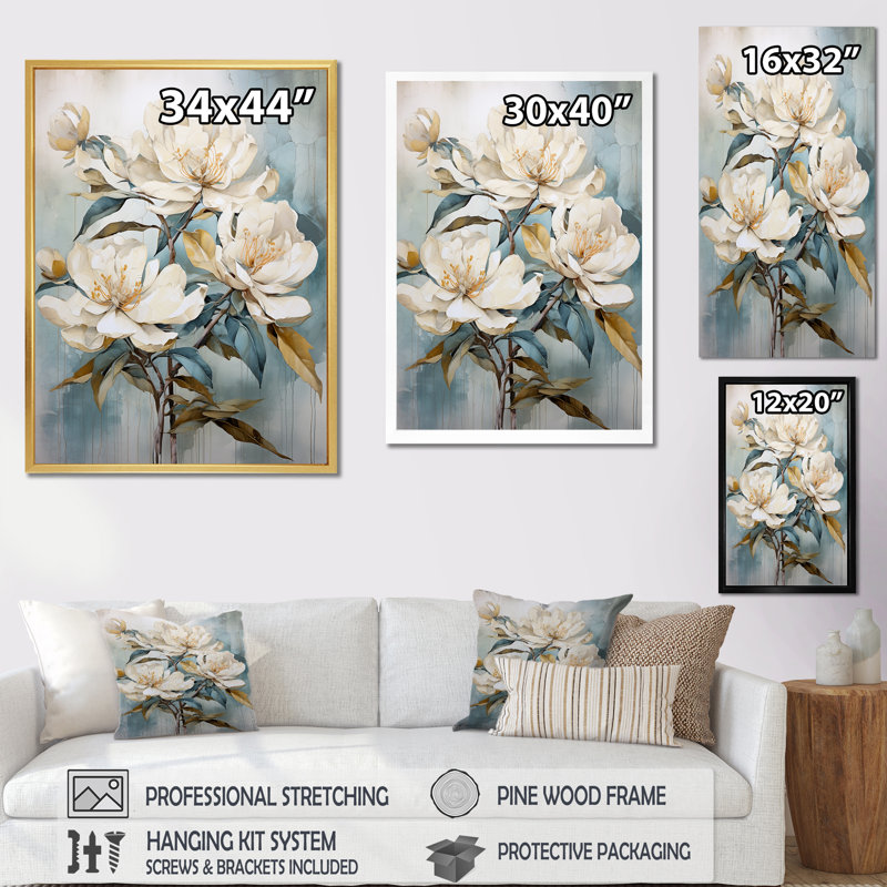 Minimalisme discret rhododendron sur toile, Cadre flottant noir, H 44 po x l 34 po x P 1,5 po