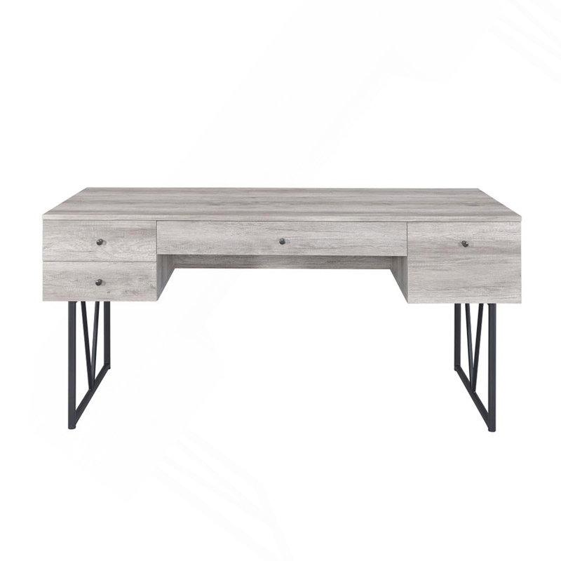 Bureau d'écriture à 4 tiroirs en bois flotté gris et noir, Gris
