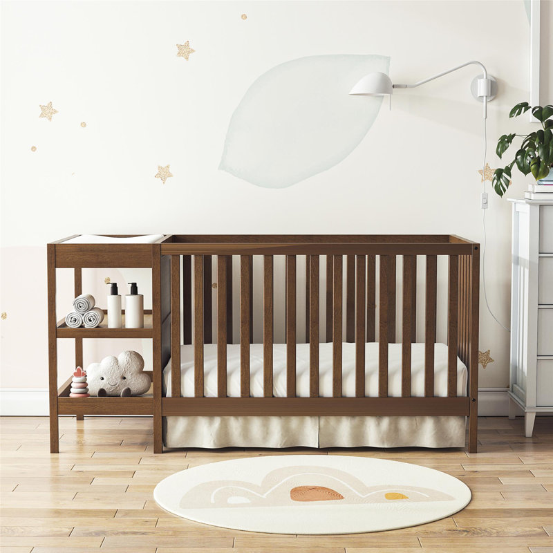 Juaniqua 3-In-1 Convertible Crib & Changer Combo, Walnut