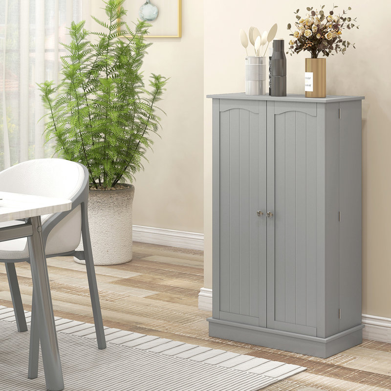 41" Kitchen Storage Box Unit, 12 Door Shelves, Double Doors, 5 Shelving, Adjustable, Paper Gray For Convenient Space Cabinetry, Modern