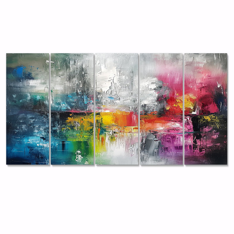 Vibrant Arcadia rétro arc-en-ciel - art mural abstrait, 5 pièces, H 28 po x l 60 po