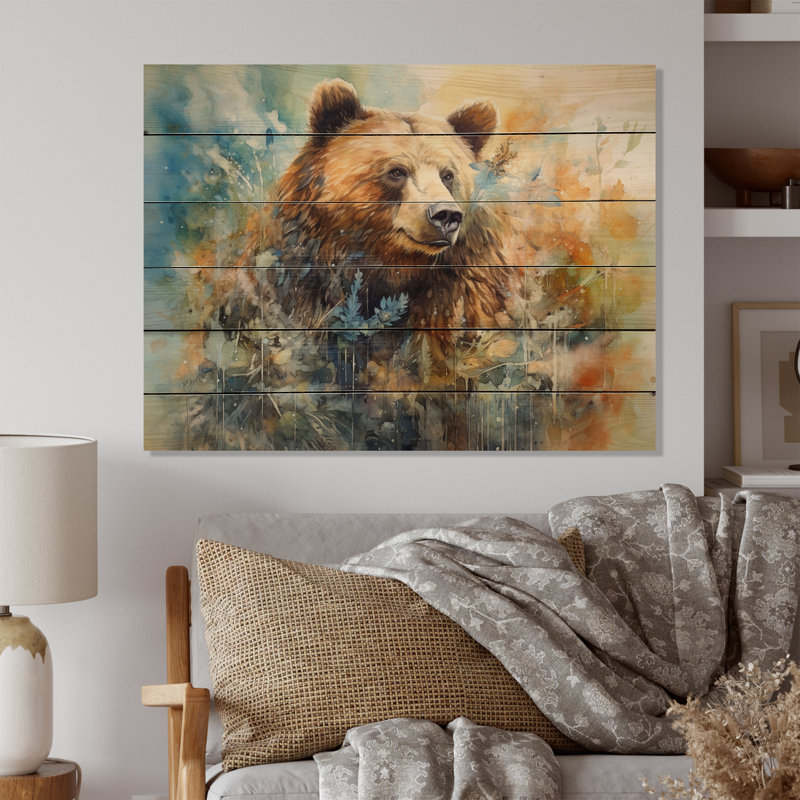 Braniya Majestic Grizzly II sur bois, H 24 po x l 32 po x P 0,78 po