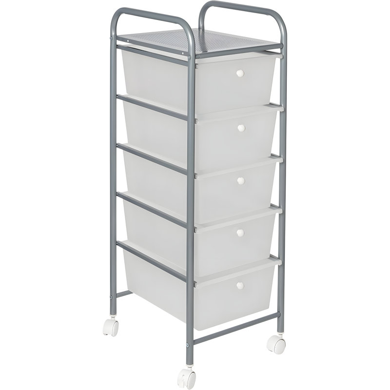 5-Drawer Rolling Storage Cart With Smooth Plastic Drawers And Locking Wheels For Home Office And Craft Organization