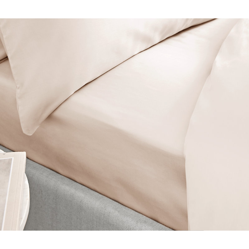 400 Thread Count 100% Cotton Sateen Fitted Sheet, Single (3'), Oyster