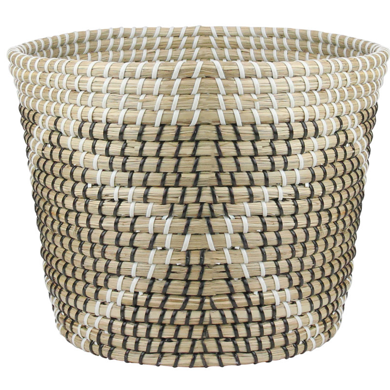 Panier tissé en ruppie marine 12 po avec accents noirs et blancs 12 po