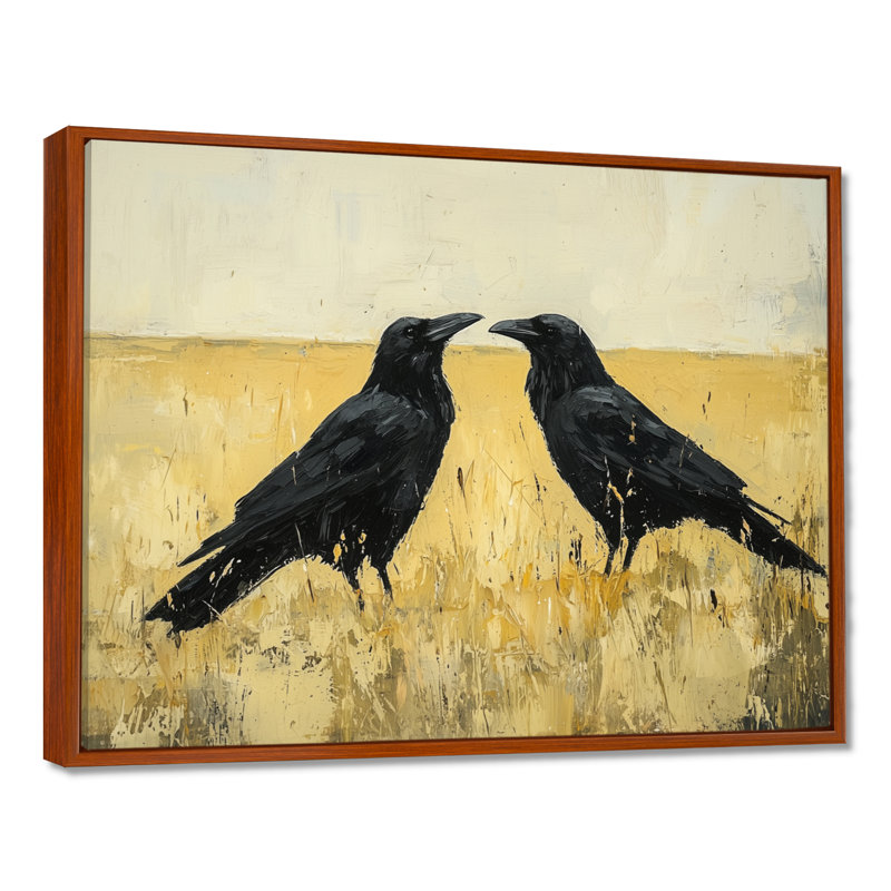 Ilva 2 Crows At The Field Edge I - oiseau, art mural sur toile, Brun, H 12 po x l 20 po, Cadre flottant