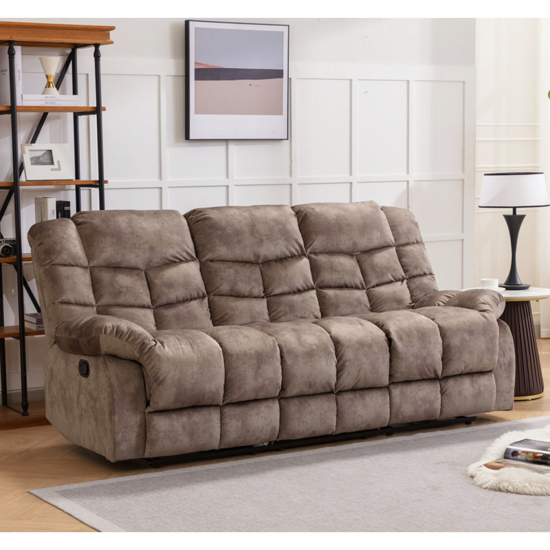 Edilmar 83.1'' Wide Contemporary and Overstuffed Manual Reclining Sofa with Wide Backrest, Brown Performance Microfiber