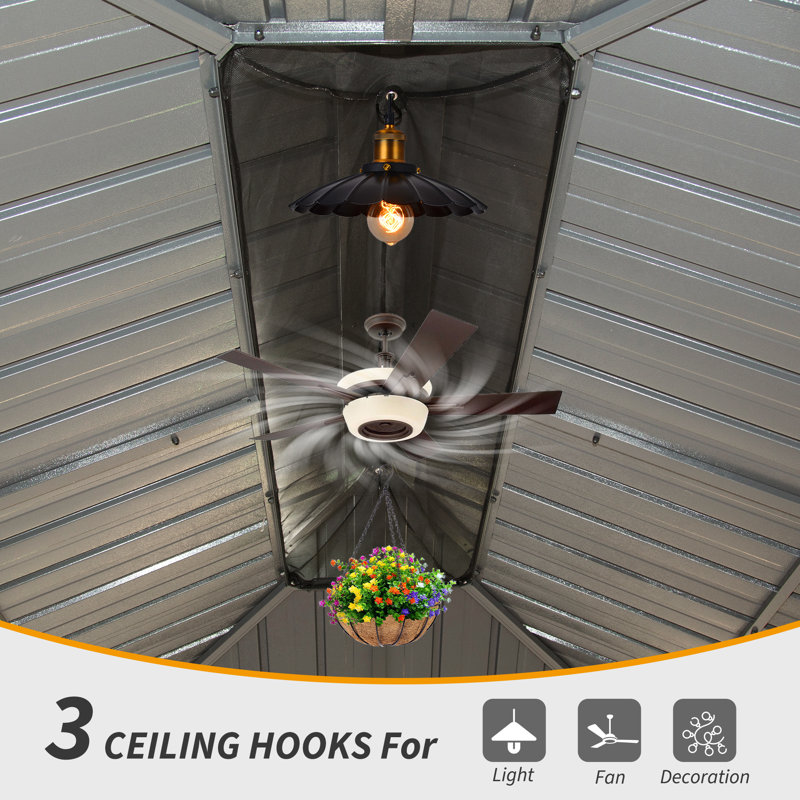 13x13 FT Outdoor Galvanized Steel Patio Gazebo with Double Roof, Gray, 124.25" H x 156.14" W x 156.14" D