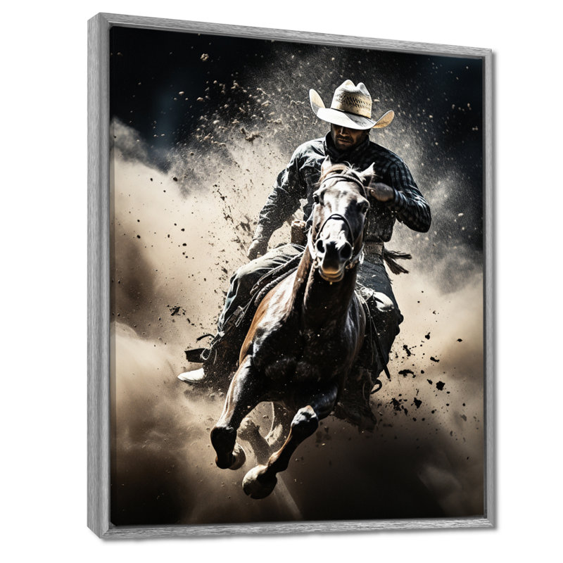 Western Western Rodeo Spirit - Art mural occidental, H 40 po x l 30 po x P 1,5 po, Encadrement argenté