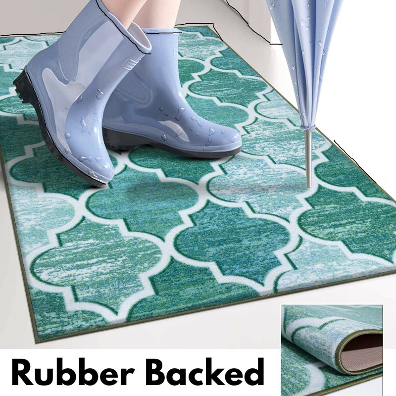 Adonna Non-Slip Indoor Doormat, 50cm W  x 80cm L, Aqua