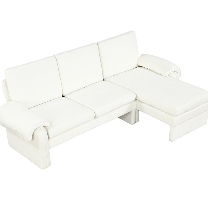 Lit beige avec dossier réglable et méridienne réversible - chenille, coussins d'accoudoirs amovibles, pieds hauts stables pour le salon, revêtement en chenille douce, solide