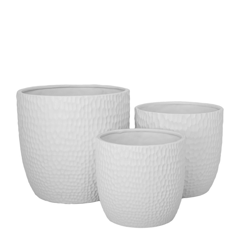 Ensemble de trois casseroles rondes en céramique blanc mat, Blanc