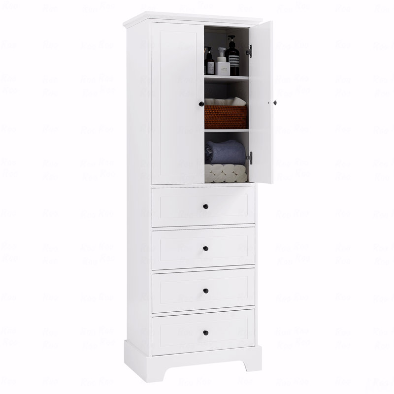 Armoire de rangement avec 2 portes et 4 tiroirs pour salle de bain, bureau, tablettes réglables, panneau de fibres à densité moyenne avec finition peinte