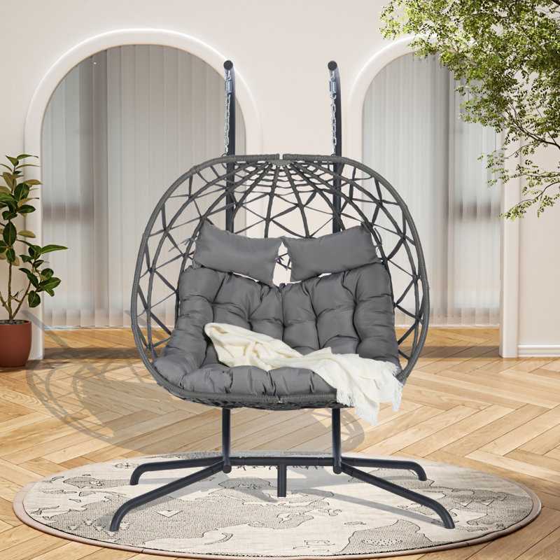 Chaise suspendue en rotin pour 2 personnes, Gris foncé