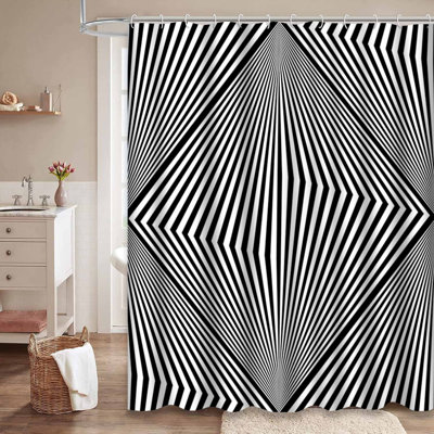Rideau de douche optique noir et blanc avec 12 crochets