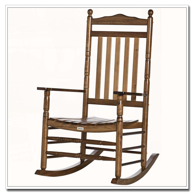 Chaise berçante en bois à haut dossier Outsunny, Brun
