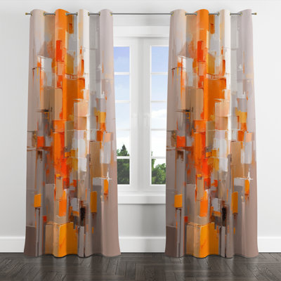 Orange Brown Shattered Realities - Modern Blackout Grommet Curtain - 1 Panel
