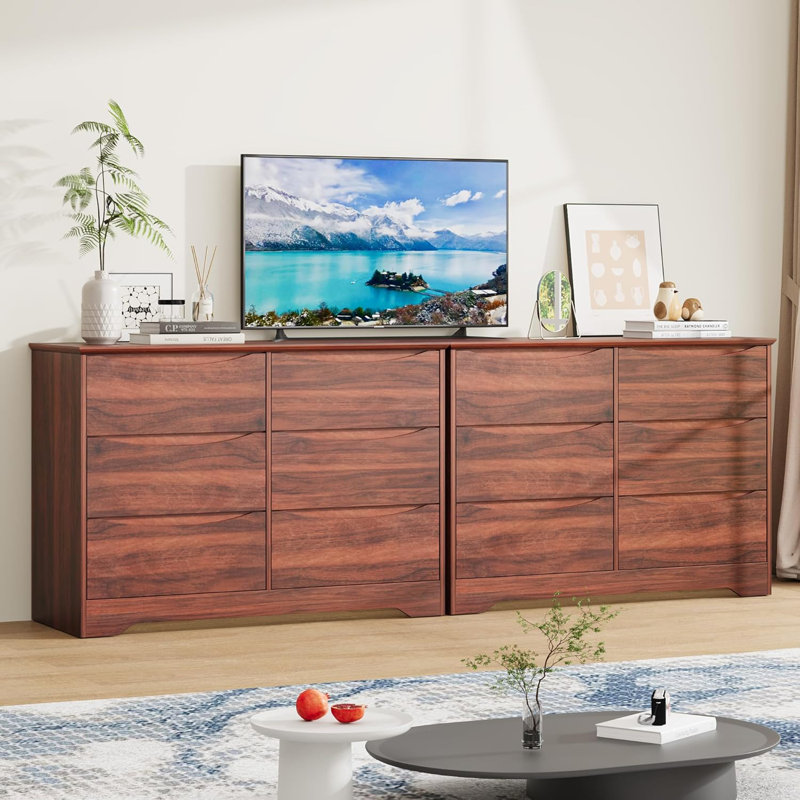 Grande commode moderne en bois avec 6 tiroirs et rangement profond, Brun