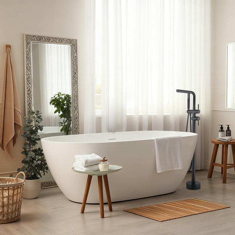41" H Solid Brass Floor Mounted Bathroom Tub Faucet With Handshower