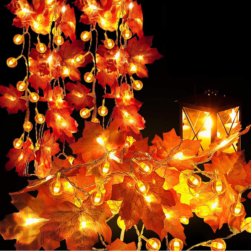 Guirlande d'Halloween à guirlande de lumières citrouille et d'érable, F