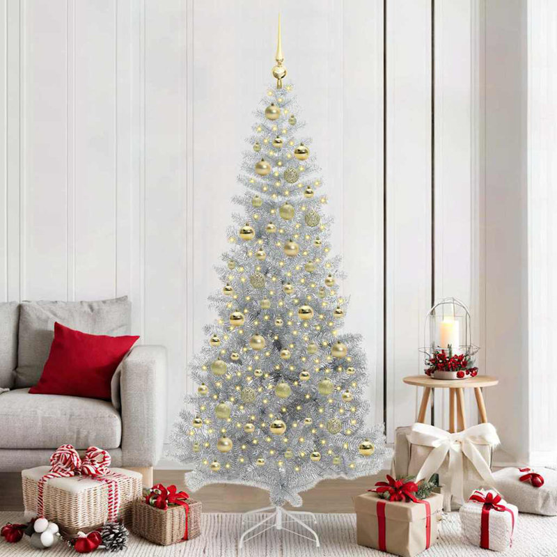 vidaXL Christmas Tree with 300 LEDs with Stand Silver PET, 6.89 ft