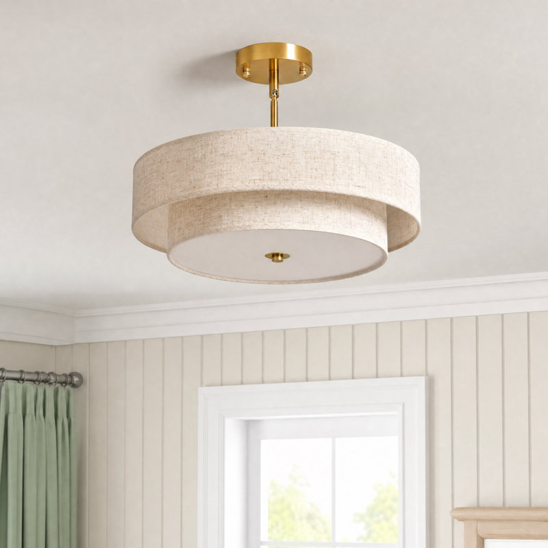 Lustre semi-encastré en tissu 4 lumières Maskell, Doré