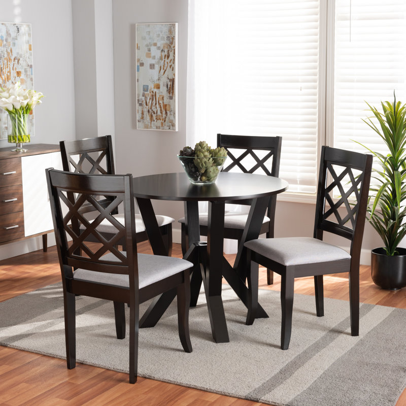 5-Pc Dining Set in Grey Fabric Upholstered With Brown Finish, 37.4'' H X 18.1'' W X 20.3'' D, Expresso Brown