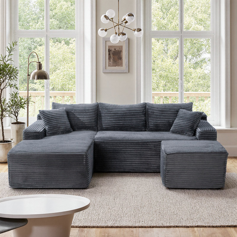 Canapé modulaire en forme de U 94,5 po à assise profonde et sans assemblage, confort moelleux en nuage, Gray
