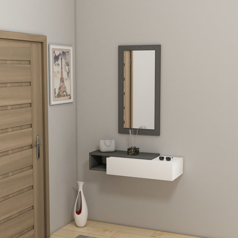 Console Table and Mirror Set 82cm Houts, White, Anthracite