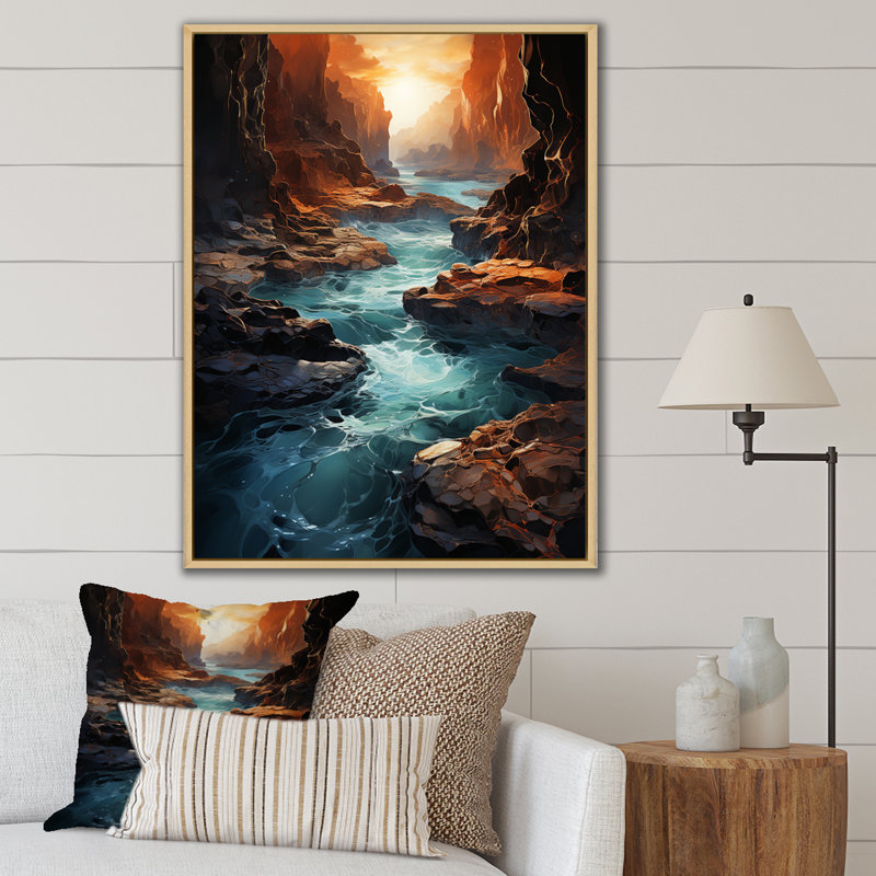 «Warm Sunset Over Blue Mountain River with Rocks I», reproduction sur toile, H 44 po x l 34 po x P 1,5 po
