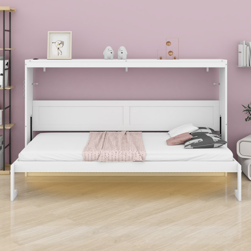Lit escamotable sur le côté avec motif imprimé élégant, lumières DEL sous le lit et prise USB, lit mural peu encombrant