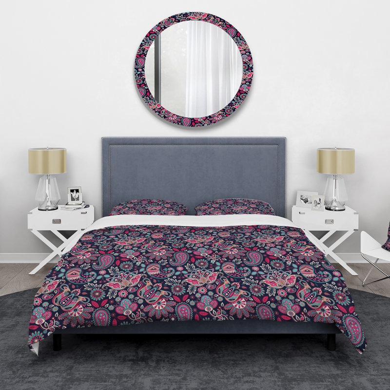 Cachemire mauve et bleu - ensemble de housse de couette moderne - microfibre de polyester